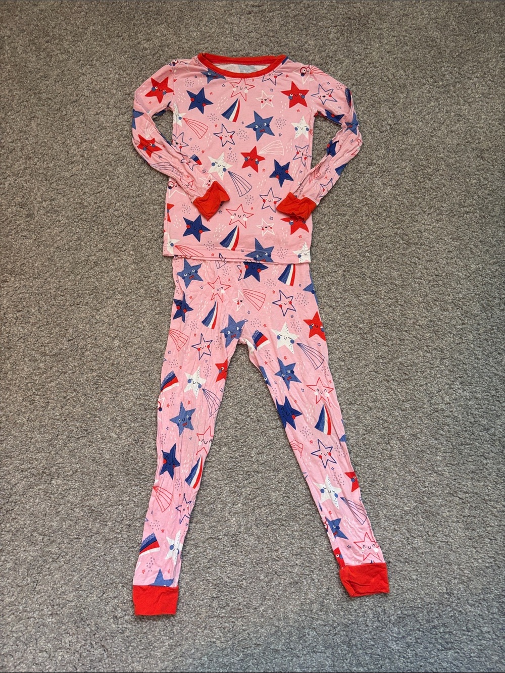 Little Sleepies Pink Star & Comet Pajama Set w/Red Trim & Blue Accents 4T girls